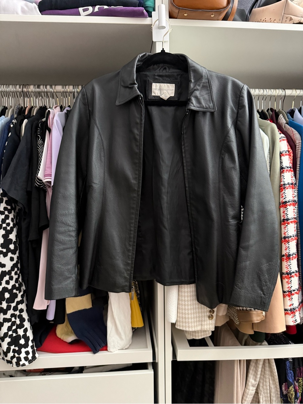 Vintage Worthington Black Leather Jacket - Classic Zip Front